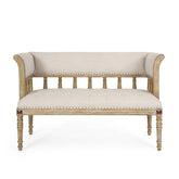 Wooden Flared Arm Loveseat Bench for Living Room Comfort for Backrest (2 Seater, Beige) - WoodenTwist